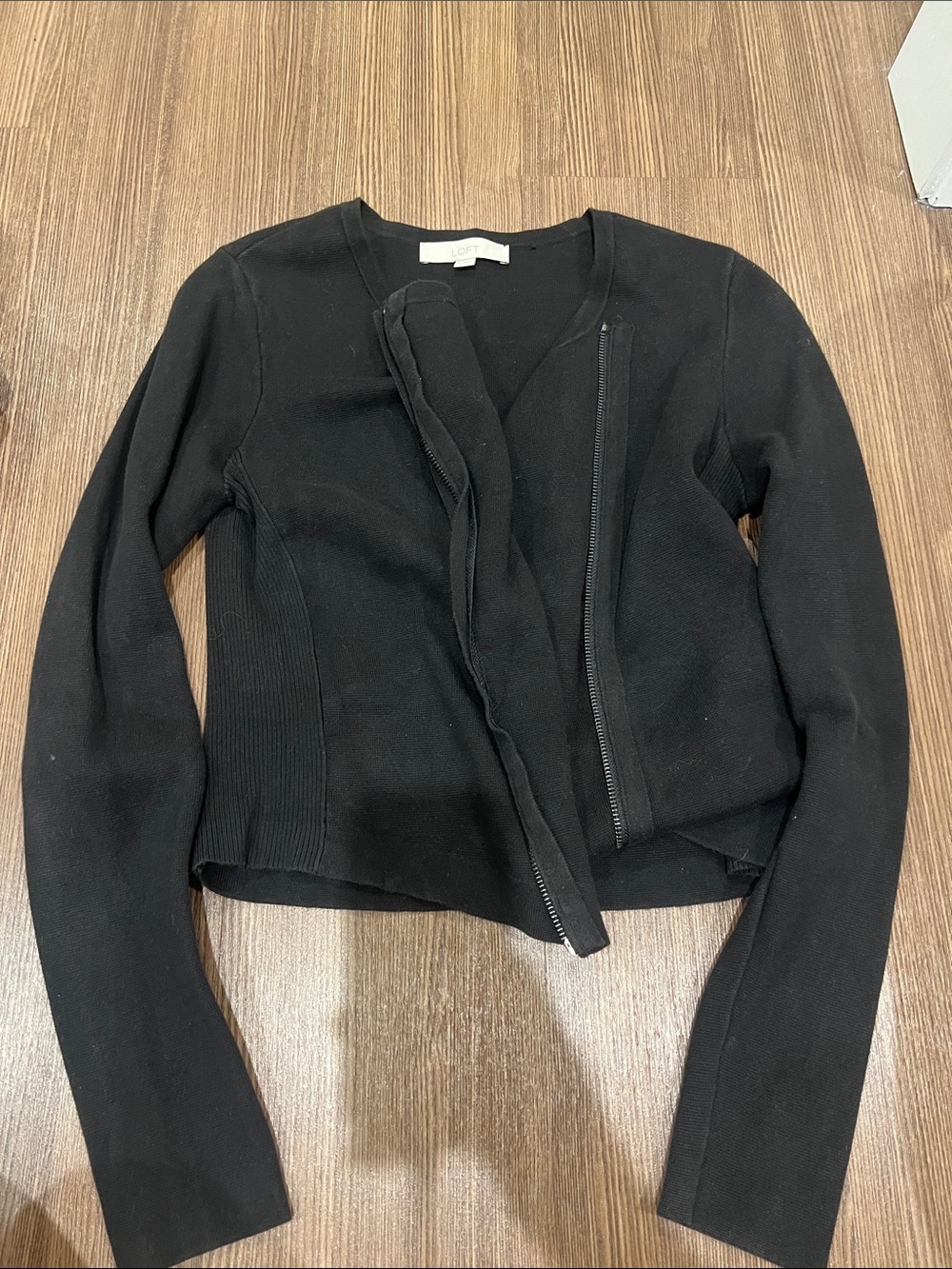 LOFT Black Zip-Front Knit Blazer